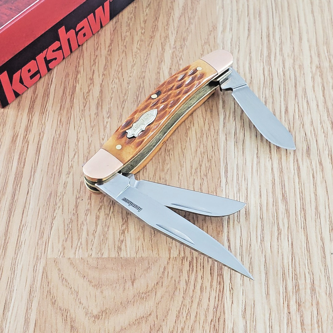 Kershaw Brandywine Pocket Knife D2 Tool Steel Blades Brown Jigged Bone Handle