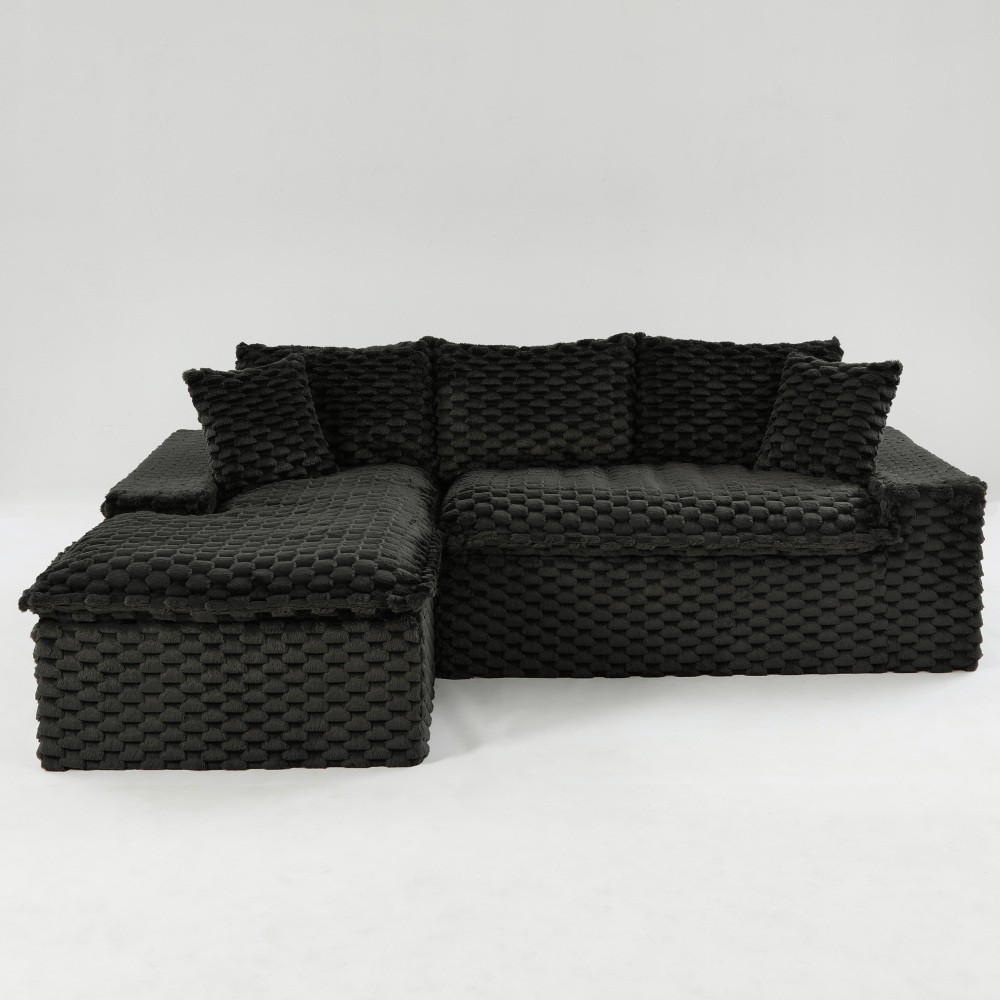 Black Convertible Sofa w/ Chaise Lounge - L-Shape Straight Modular
