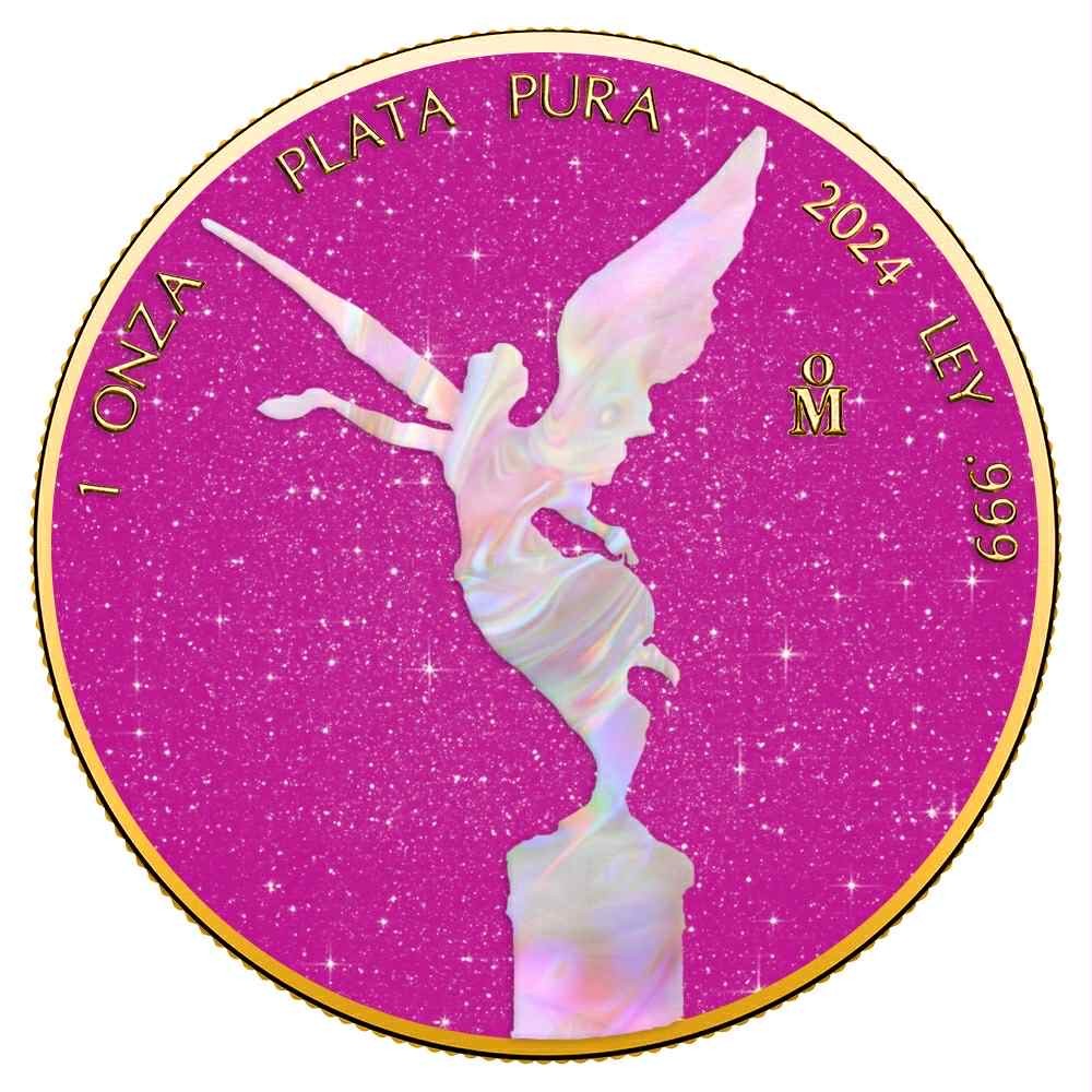 2024 1 oz Mexico Libertad Mother of Pearl Pink Sapphire Silver Color Coin