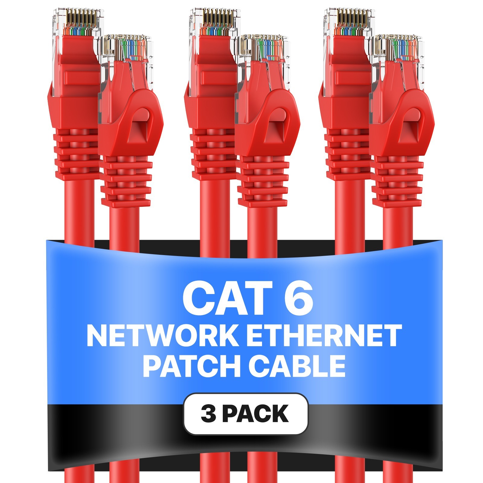3-Pack - CAT6 Ethernet Cable LAN Network RJ45 Patch Cord 3FT-200FT,  Red Lot