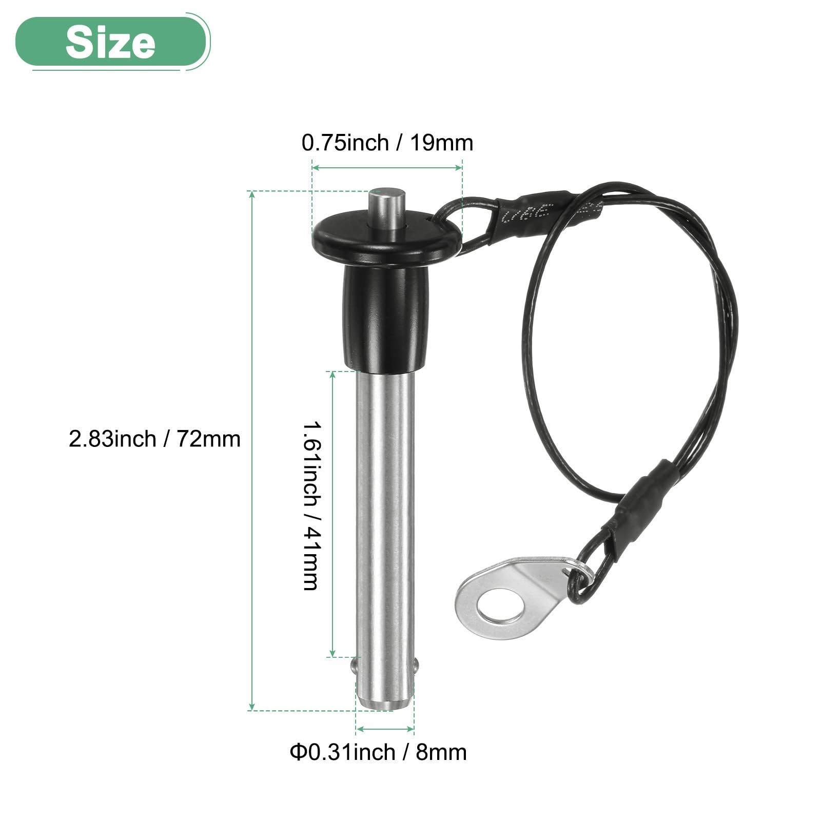 Ball Locking Pin 5/16" 8mm Dia 1-5/8" Quick Release with Lanyard Cable
