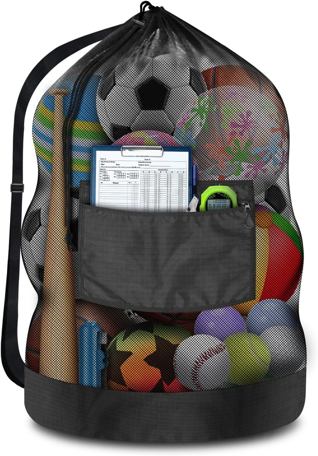 XL Mesh Ball Bag 100L for 10-12 Balls, Sport & Beach Sack Drawstring Bag BEST