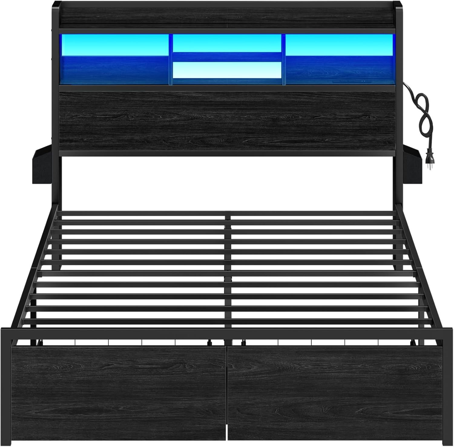 Full Size Bed Frame with Wood Headboard, Metal Platform Bed Frame Full Size w...