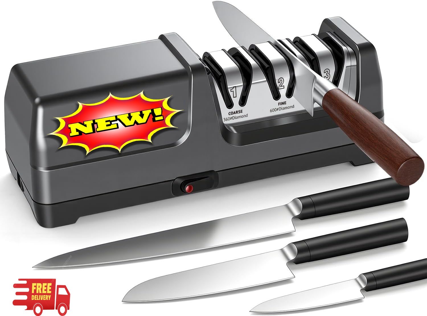 Afilador eléctrico profesional de cuchillos de cocina de diamante de 3 etapas, n