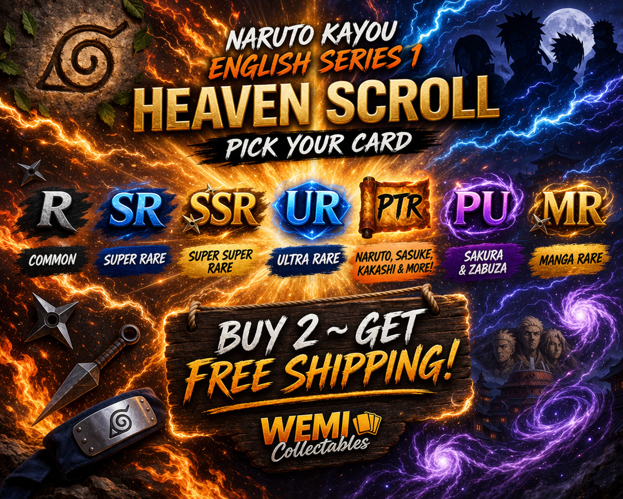 🥷 YOU PICK!  🥋 Naruto Kayou English Series 1 Heaven Scroll R PTR UR SSR SR NM