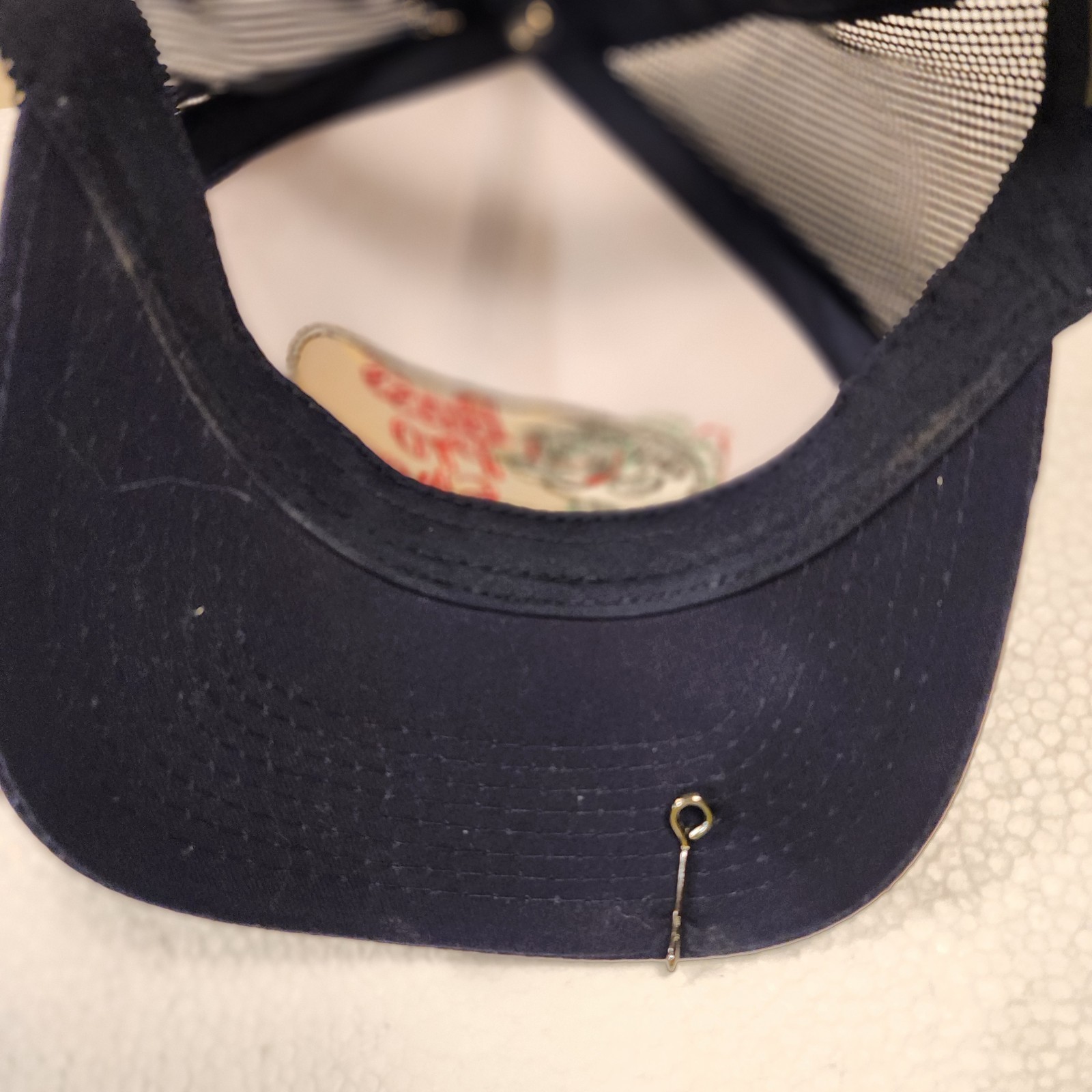 Bass Pro Shops Mesh Trucker Fishing Hat with Hook White Navy Adjustable Logo