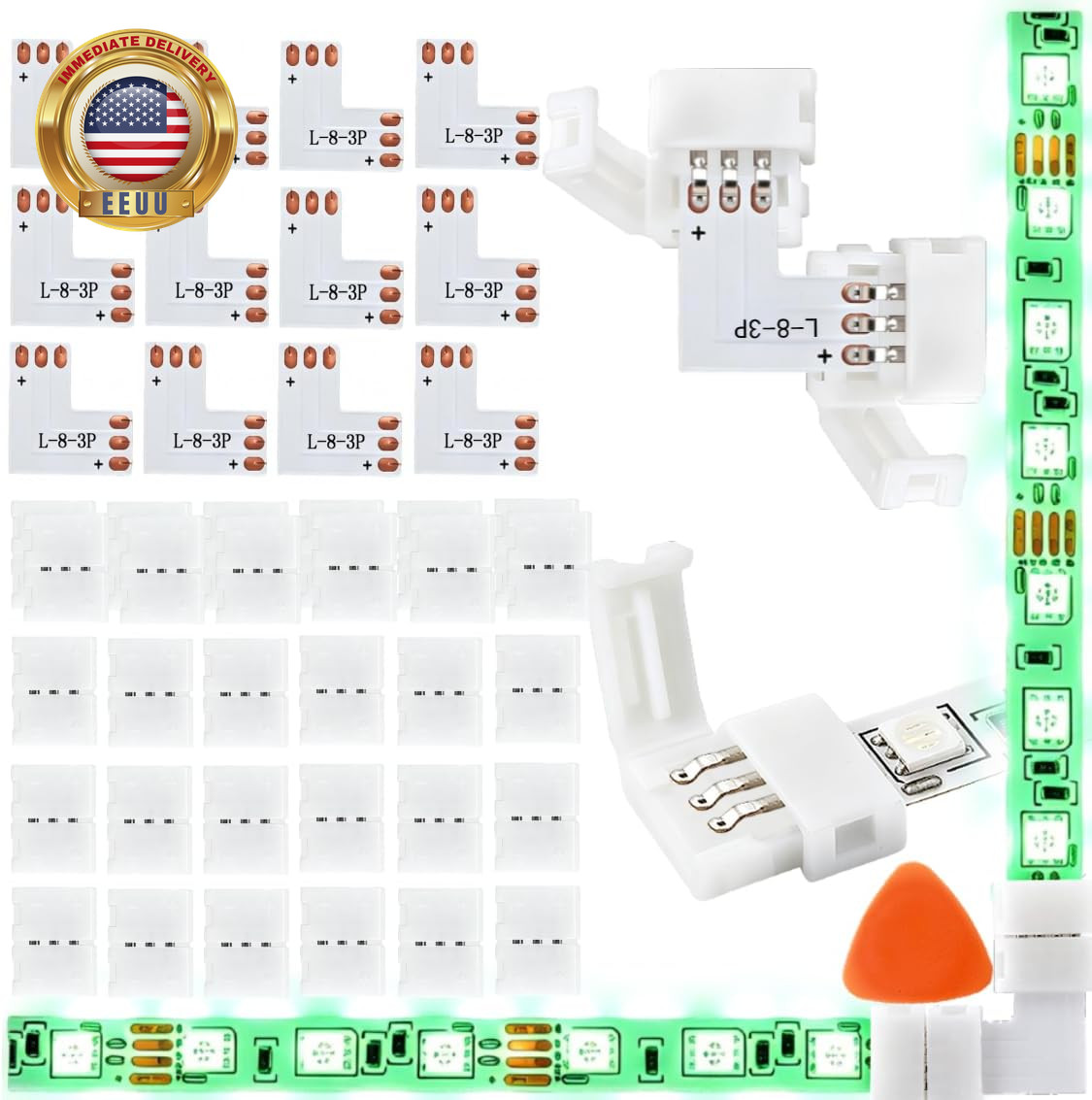 12PCS L Shape 3 Pin Led Strip Connectors 8Mm,Applicable to 8Mm LED Strip Lights,