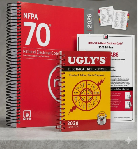 NFPA 70 2026 NEC Code Book + Ugly's Electrical Ref Spiral + Index TAB 2026 USPS
