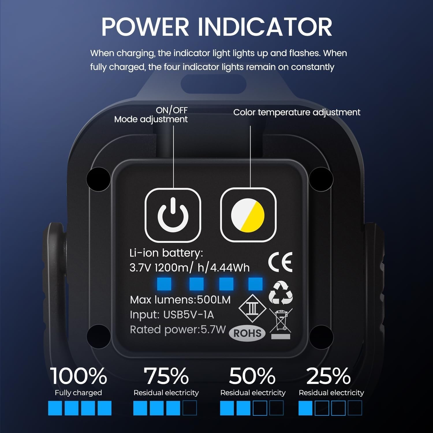 Portable Magnetic LED Work Light with Multi-Angle Base - 500 Lumens Performance