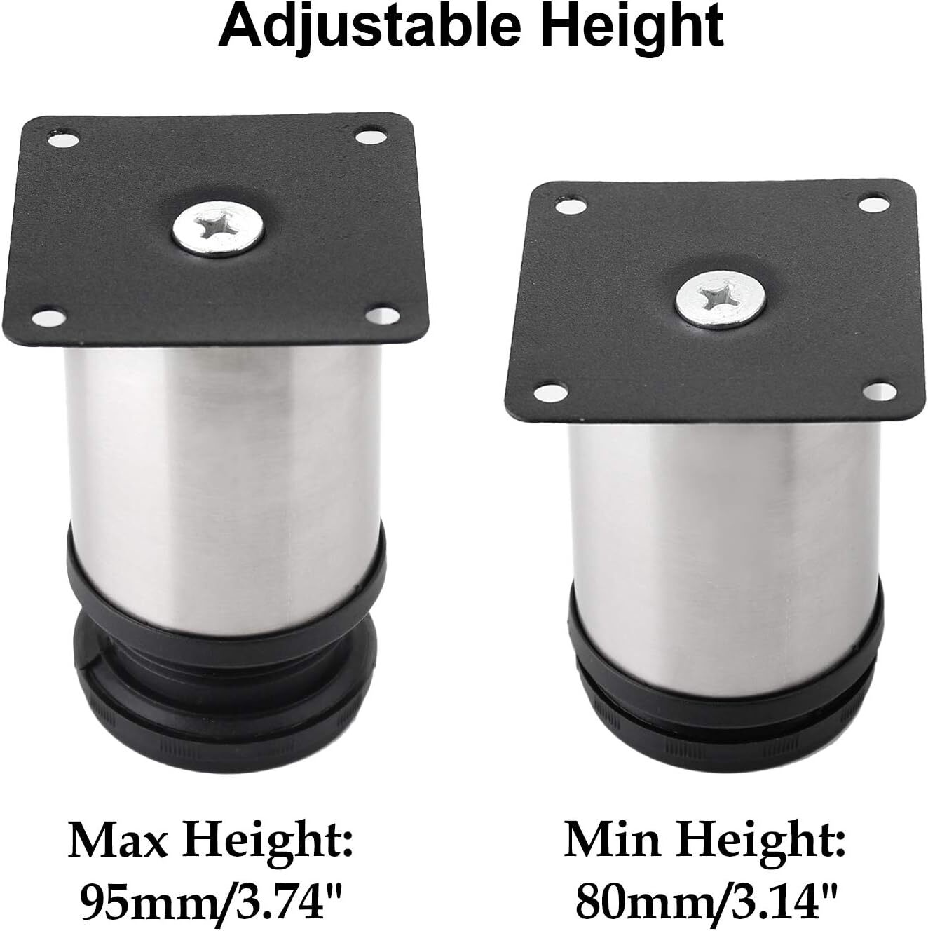Adjustable 3-Inch Stainless Steel Furniture Legs - Set of 4 Round Cabinet Feet