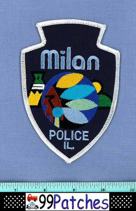 MILAN ILLINOIS Police Shoulder Patch INDIAN TEPEE ARROWHEAD SHAPE 9D