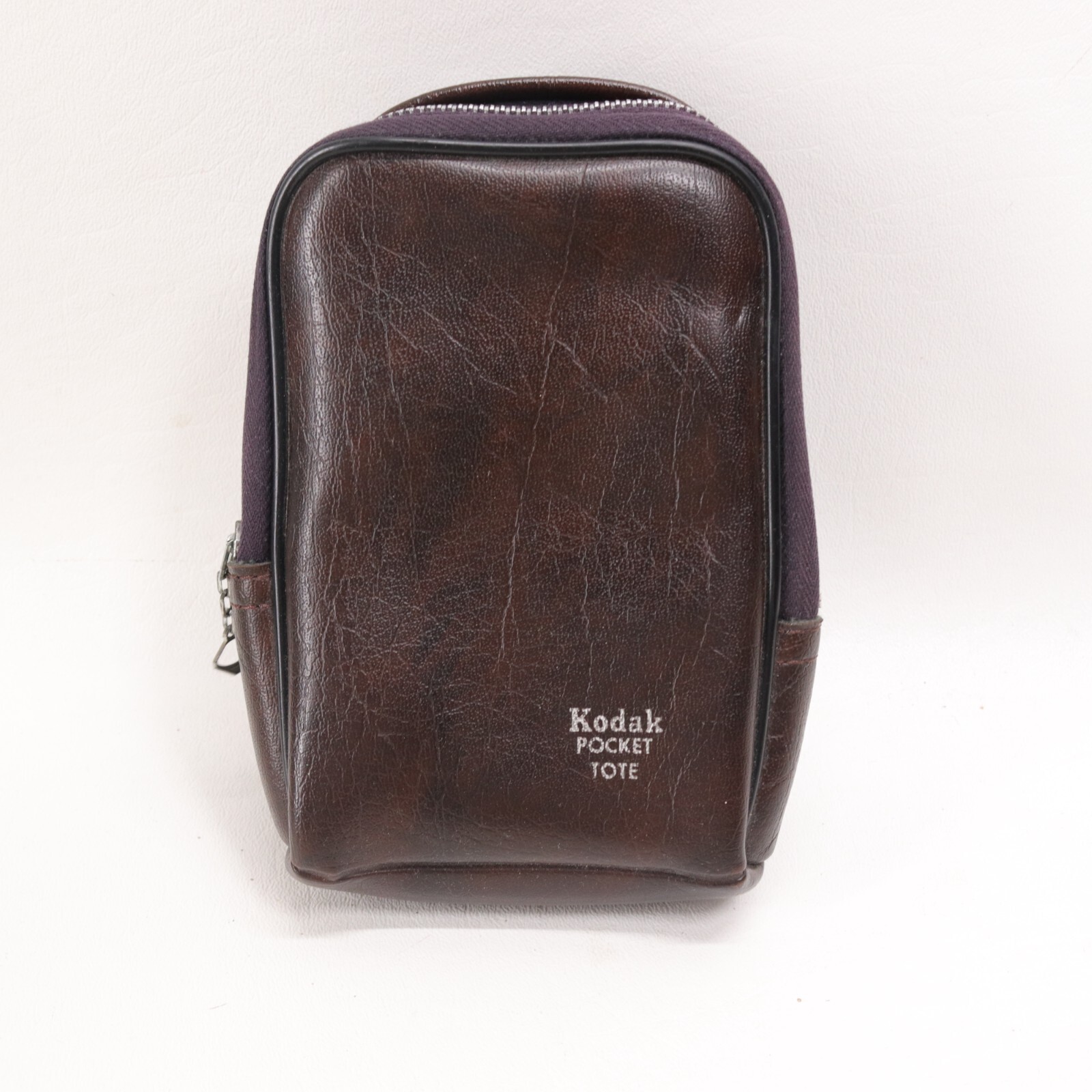 Vtg Kodak Pocket Tote Brown Faux Leather Zip Around Belt Clip Bag Pouch Lined