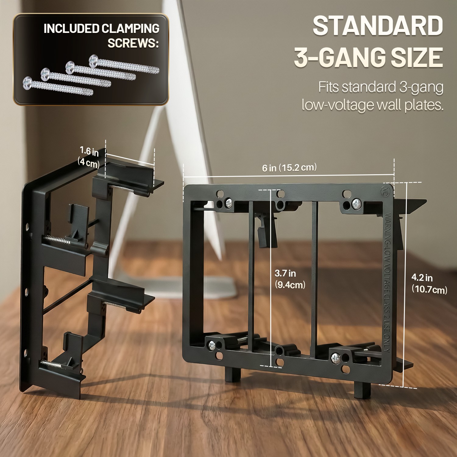 Low Voltage Mounting Bracket, Horizontal/Vertical, Black, 3-Gang