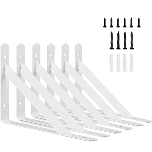 Shelf Brackets, 6 Pack Heavy Duty L Brackets for Shelves, 90 6 Inch White