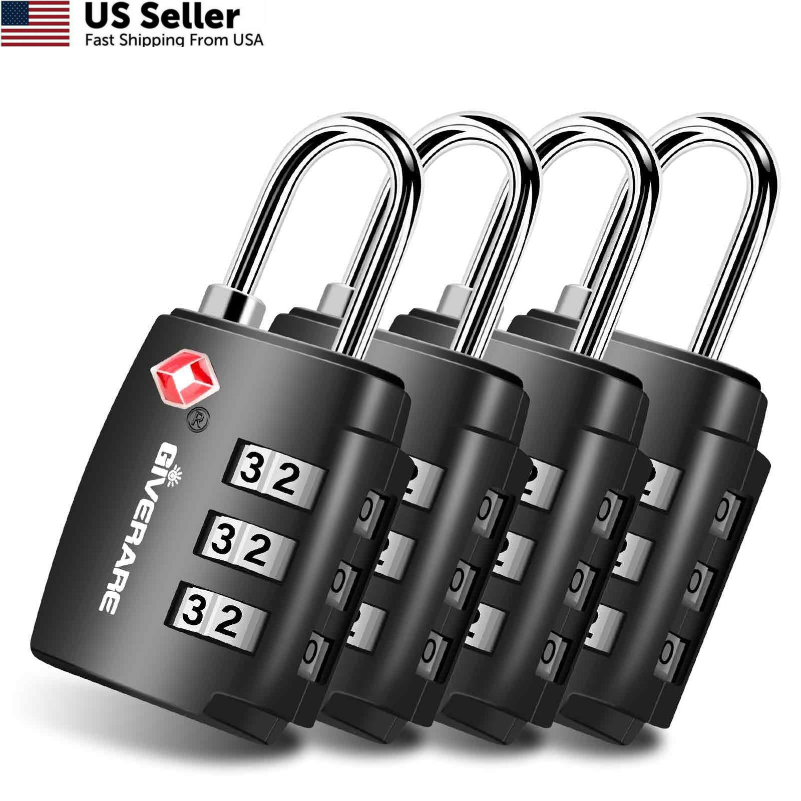 4 Pack TSA Approved Travel Luggage Locks, Combination Lock Alloy 4 Black