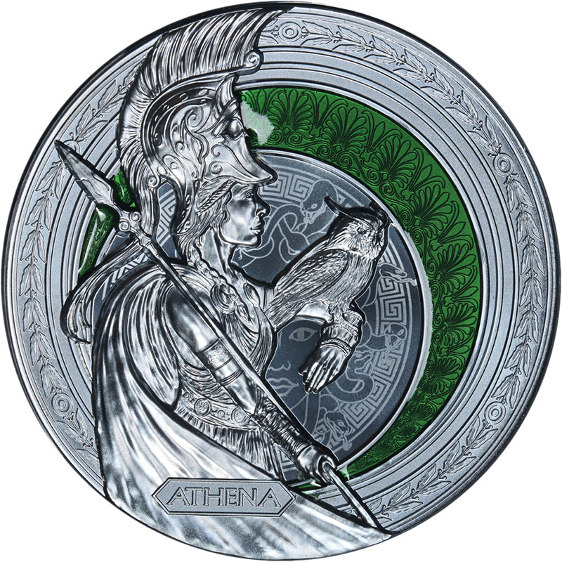 2025 Niue 1oz Silver $2 Athena Black Proof Green Resin - OGP COA - STOCK