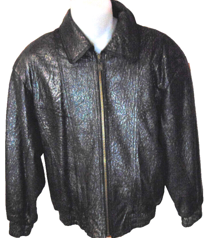 Vintage Men IBEPE JINDO Fashions Silver Splashed Leather Jacket 1980s Bomber-M/L