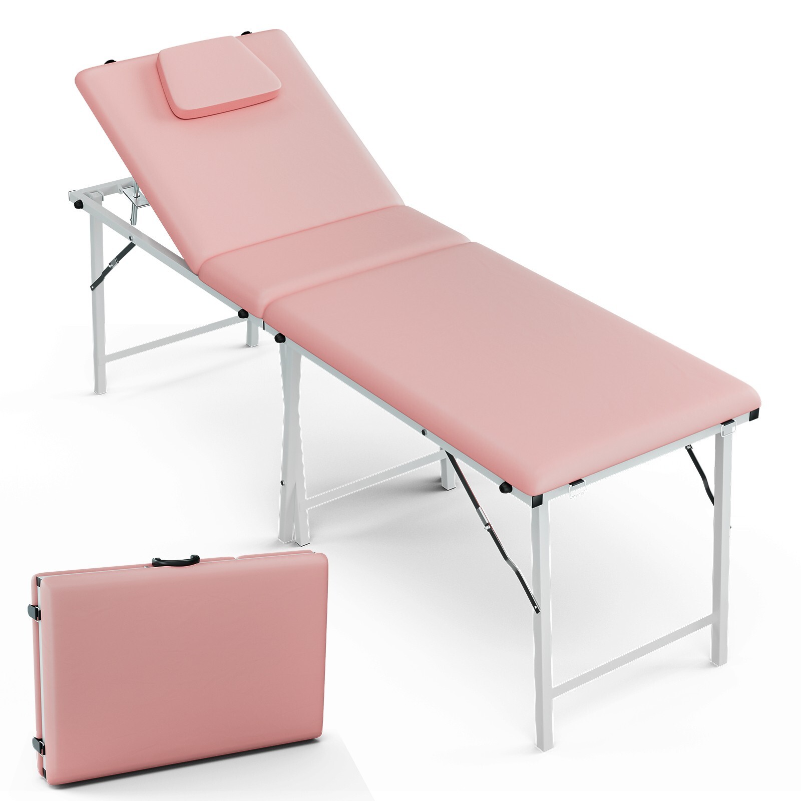 US 74" Adjustable Massage Table 2-Fold Pink Facial Spa Salon Bed Tattoo Chair