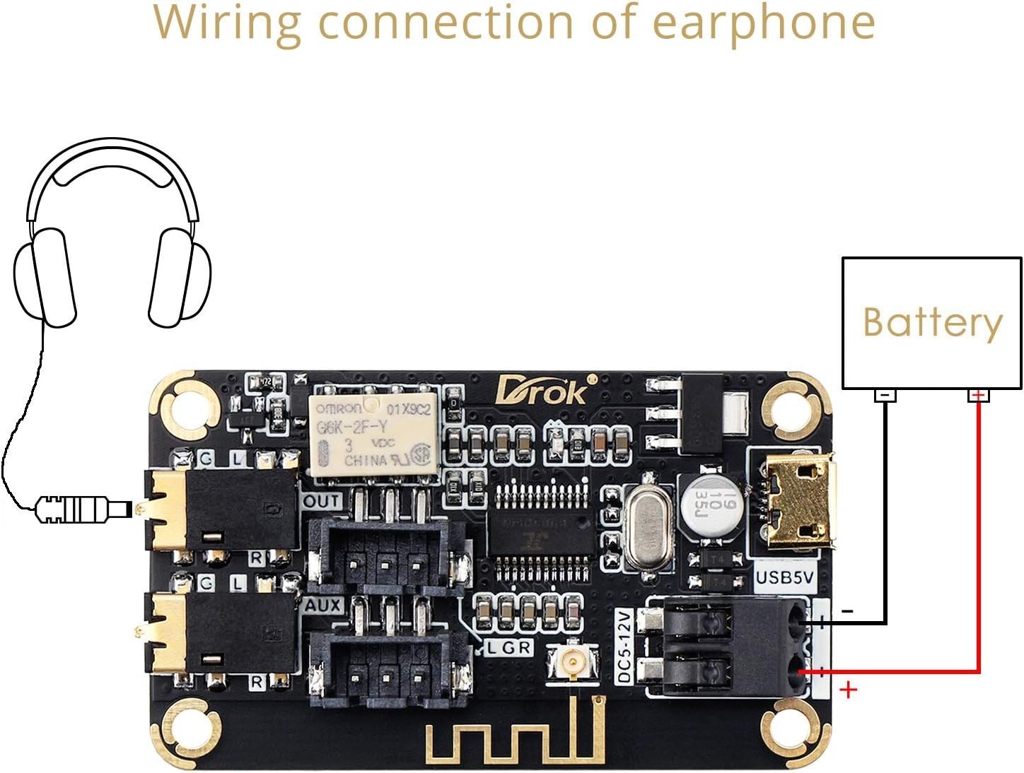 Compact 12V Bluetooth 4.2 Receiver Module - Perfect for DIY Audio Projects