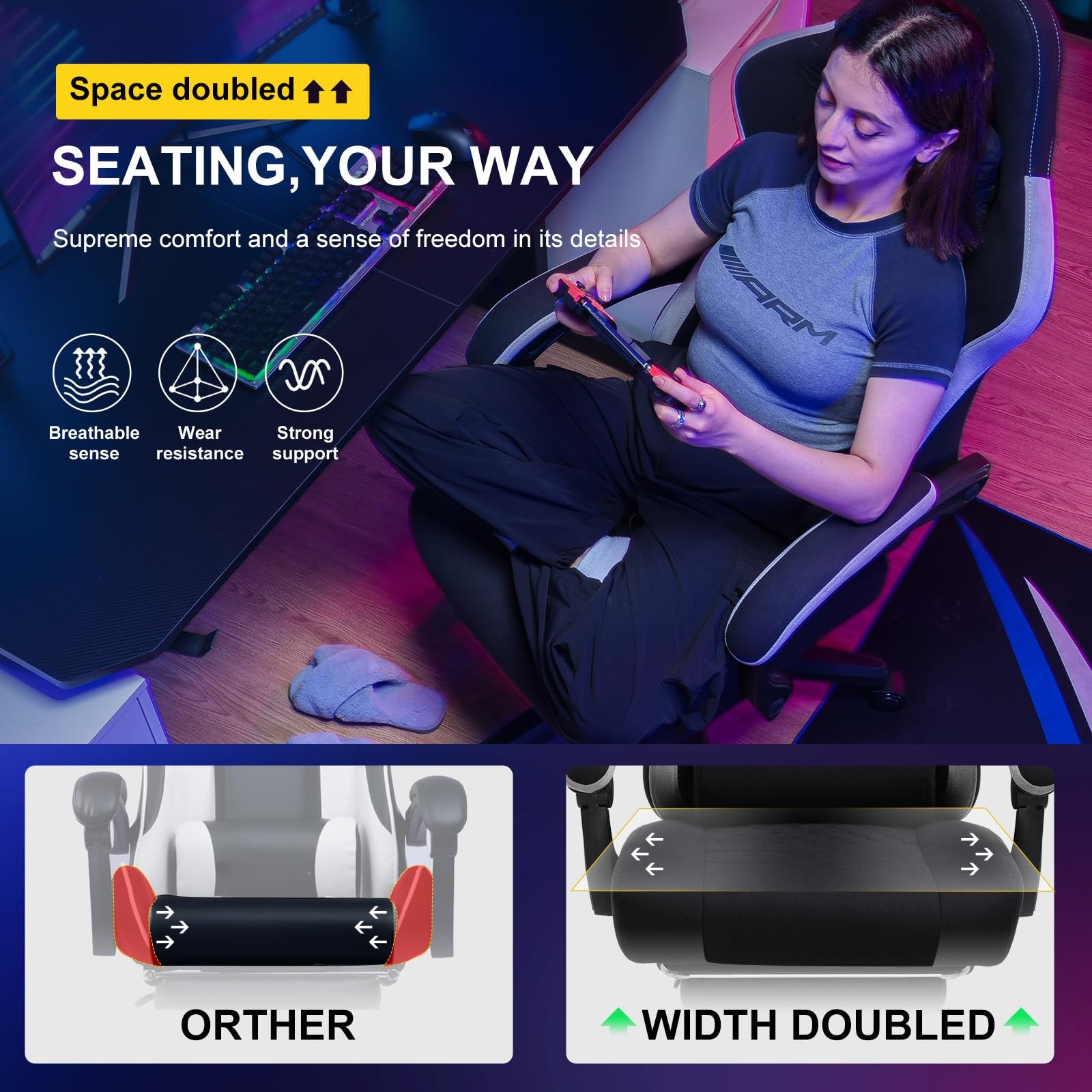 Gaming Chair, Computer Office Chair with Pocket Spring Cushion, Linkage Armre...