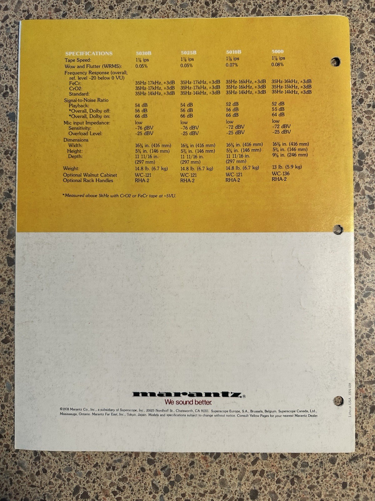 Marantz Cassette Decks Brochure 1974 Advertisement Rare