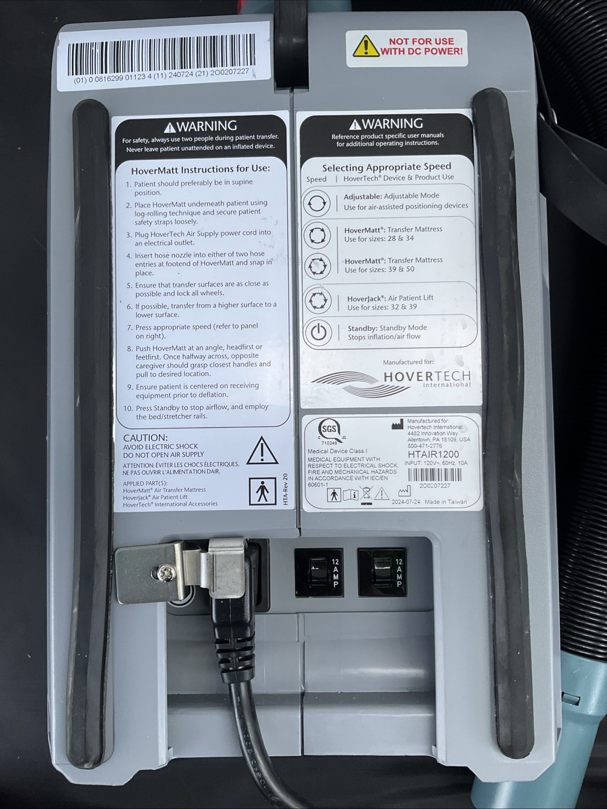 Hovertech International HTAIR1200A Patient Transfer System Pump Air Supply