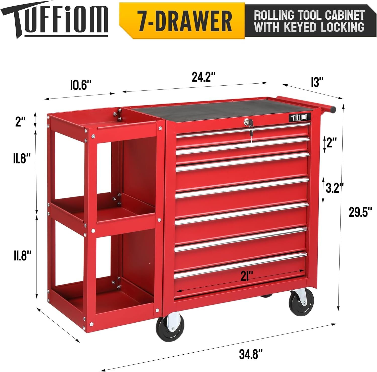 7-Drawer Rolling Tool Chest Tool Box Tool Cabinet with Lock & Key & Side Shelves
