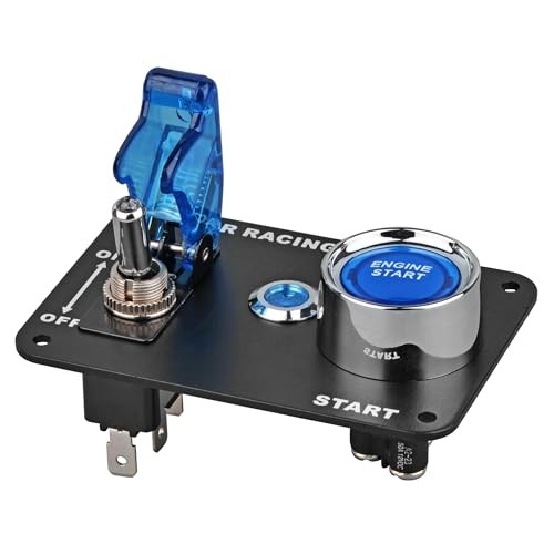 DC 12V Ignition Switch Panel 2 in 1 Car Engine Start Push Button, LED blue