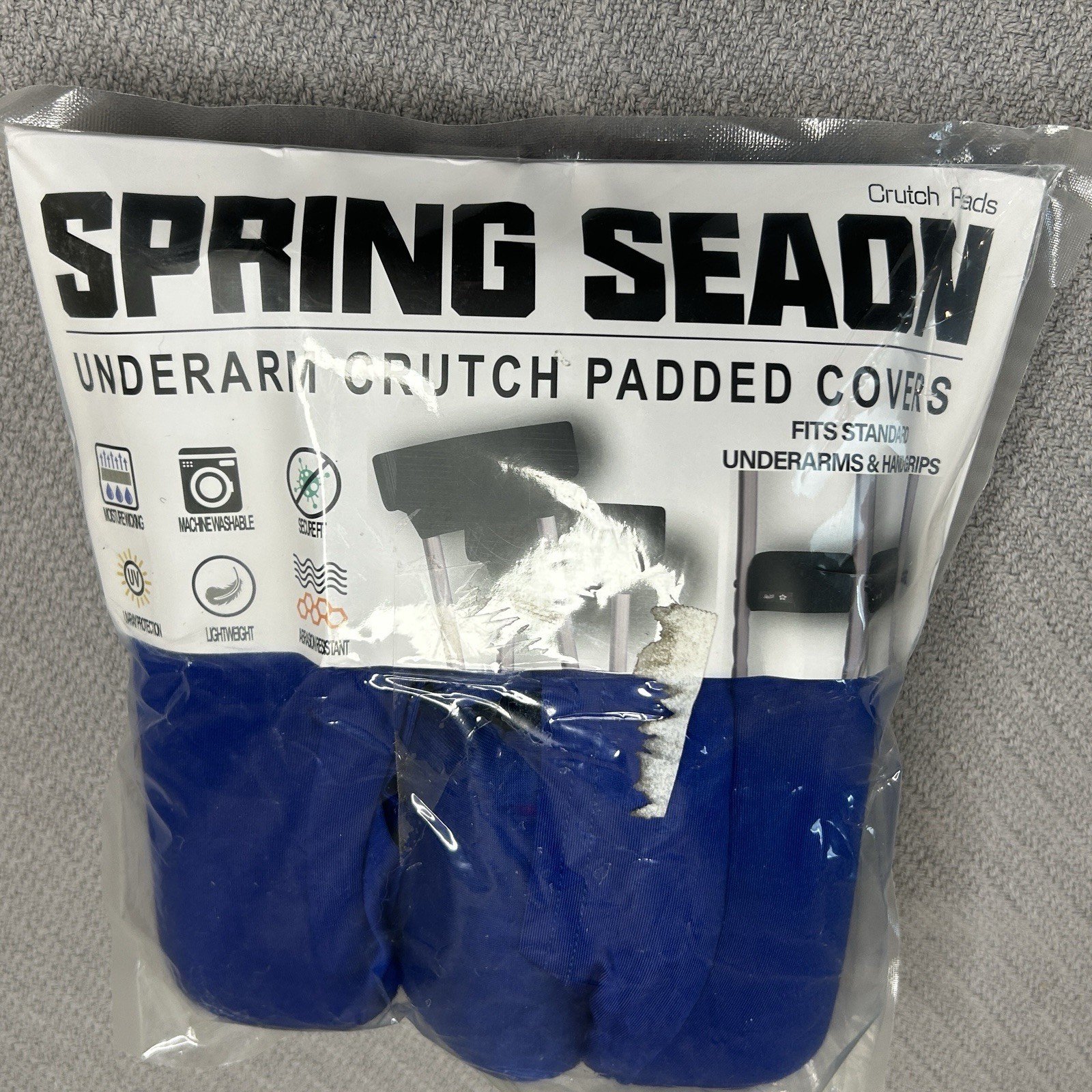 Underarm Crutch Padded Covers with Hand Grips Set - Blue- Spring Seaon Pre-owned