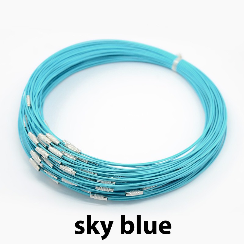 Neckwire Stainless Steel 18" SKY BLUE Screw Cord WIre Jewelry Necklace Choker