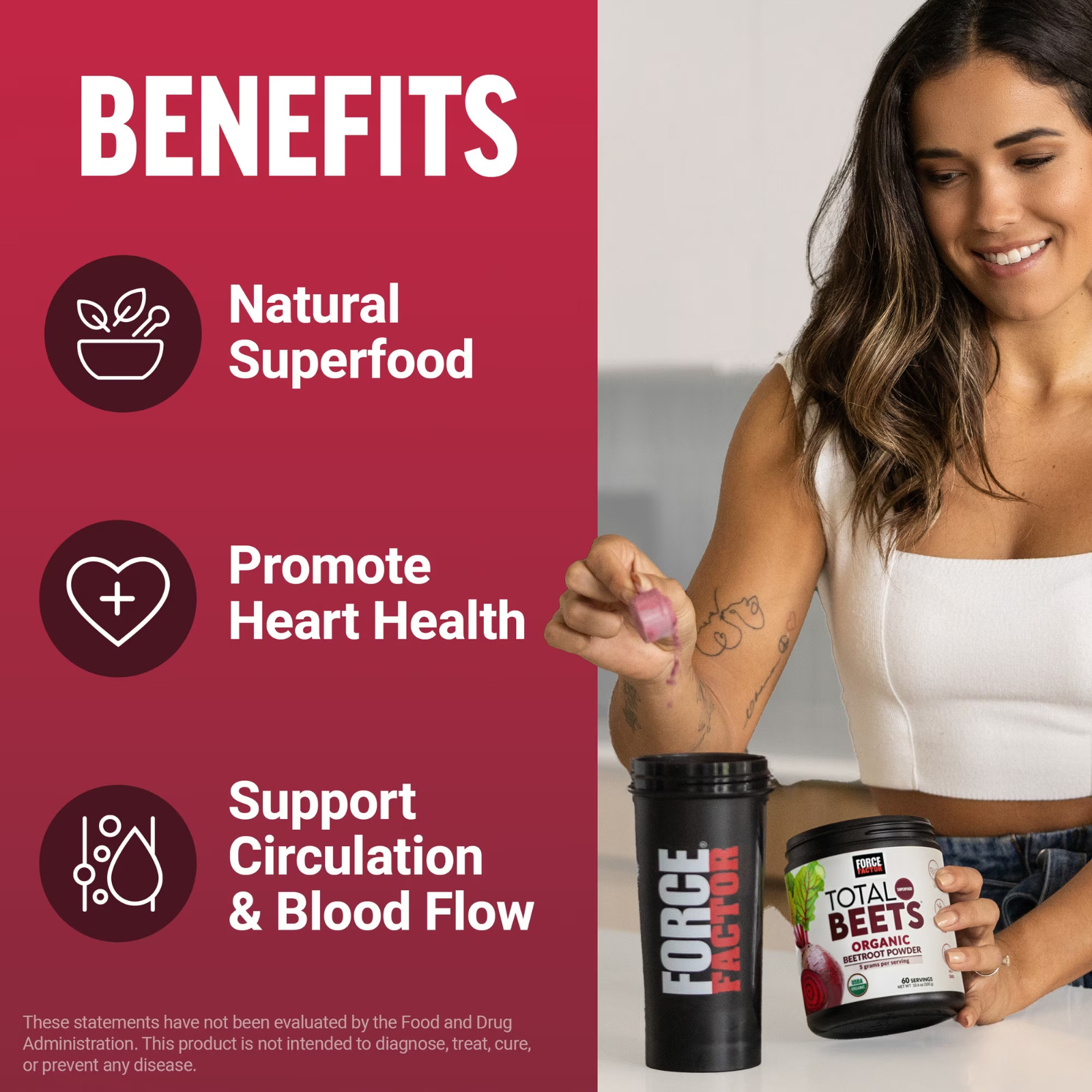 Force Factor Total Beets Organic Beet Root Powder Unflavored 60 Servings