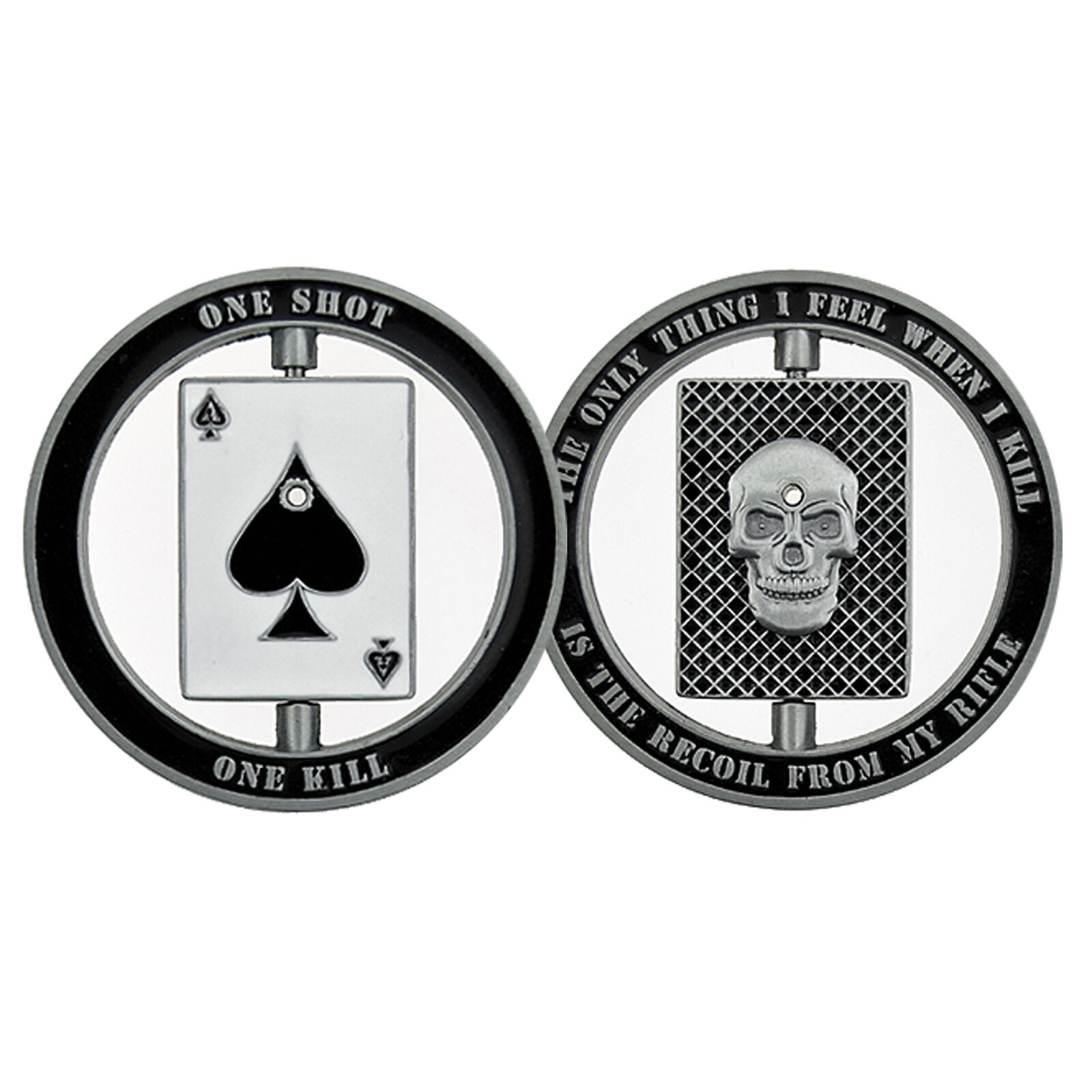 Challenge Coin ACE OF SPADES SKULL CUTOUT KILL SHOT CHALLENGE COIN