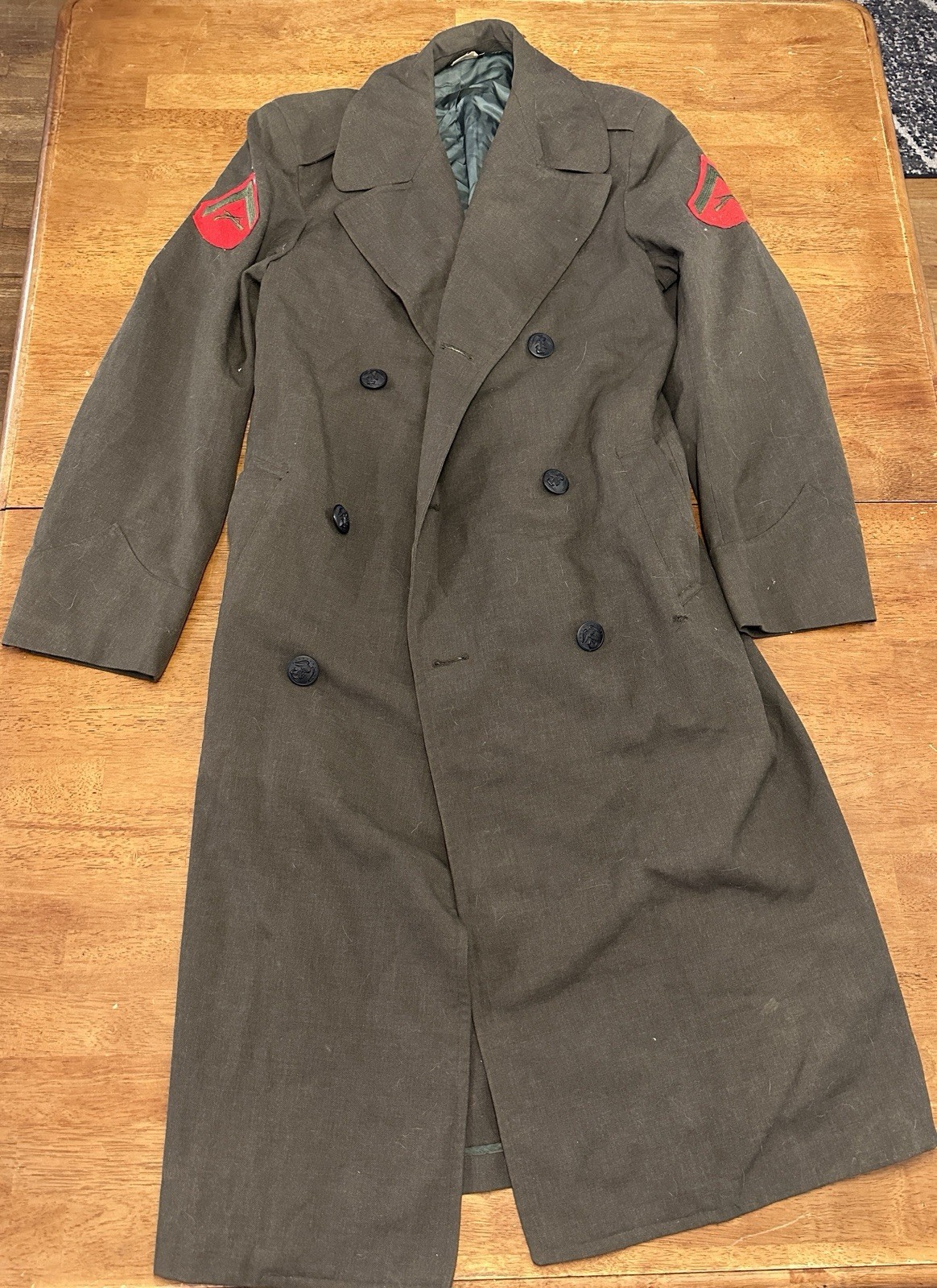 Vintage USMC Surge Green Wool Overcoat 36L Military Penrose Private First Class
