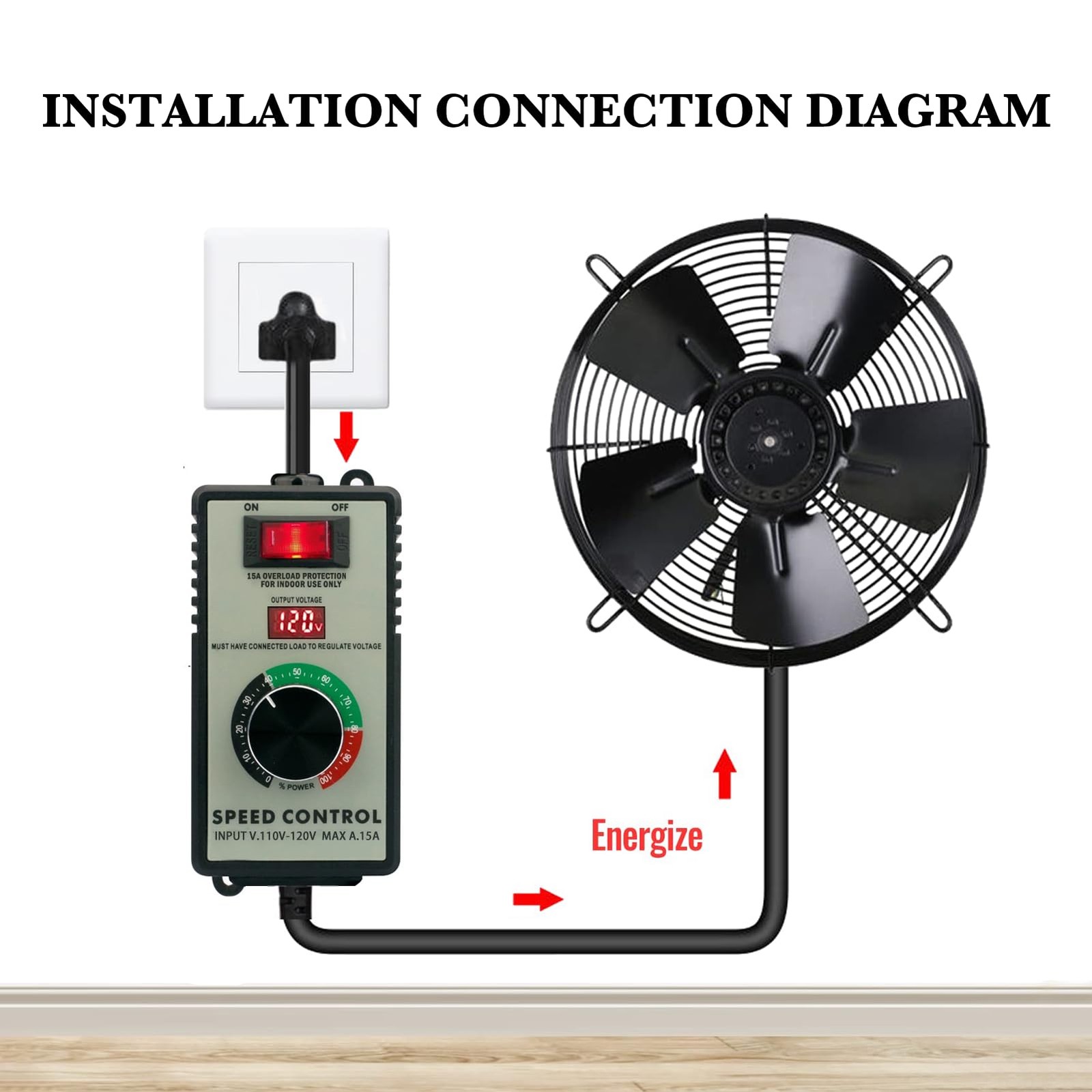 AC Motor Variable Speed Controller 120V 15A 4000W with Overload Switch Fan