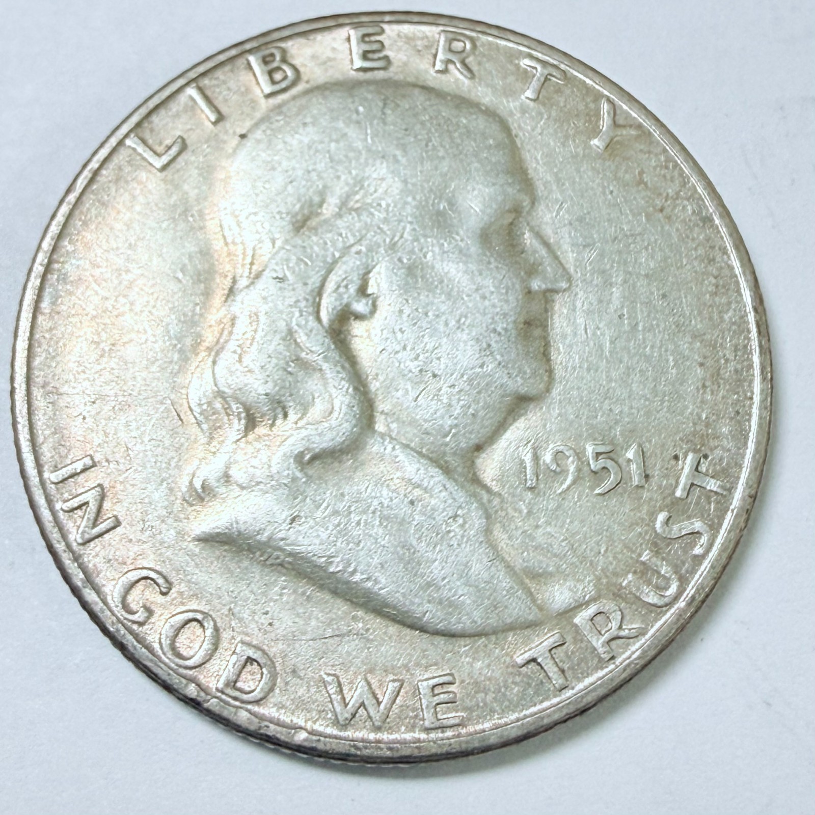 1951-S FRANKLIN HALF DOLLAR, 90% SILVER, VERY FINE DETAILS #9914