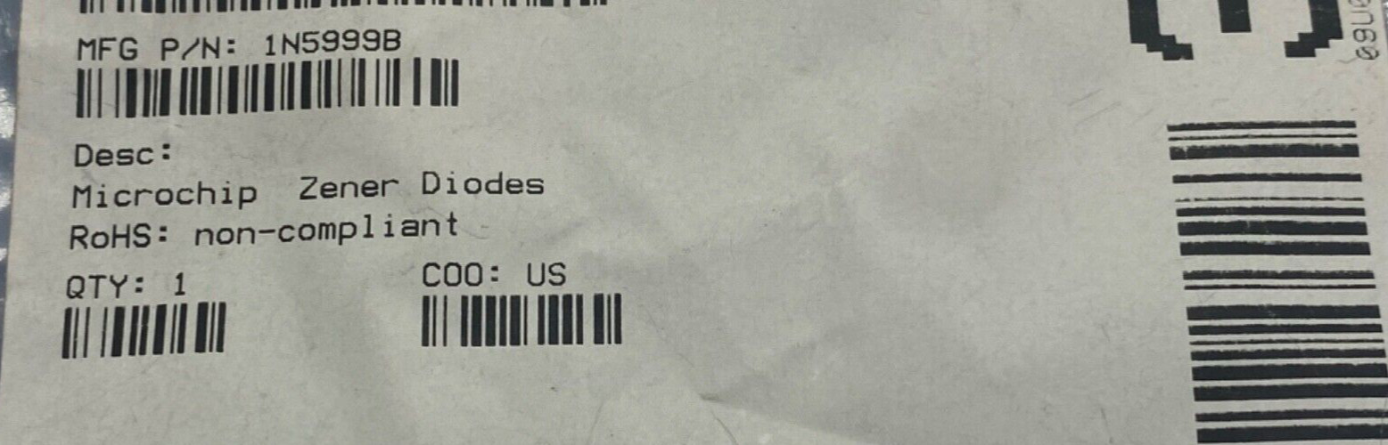 Microchip 1N5999B zener diode 9.1V, 500mW, DO-35-2 package new sealed pack