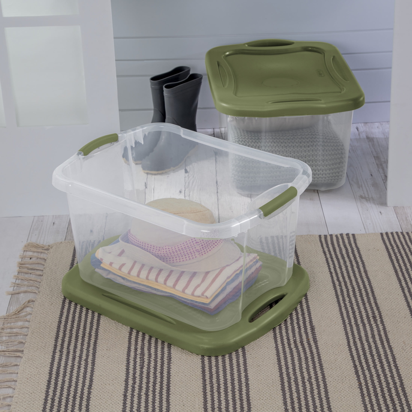 40 Quart EZ Carry, Plastic Storage Bin, Full-Grip Handles, Green