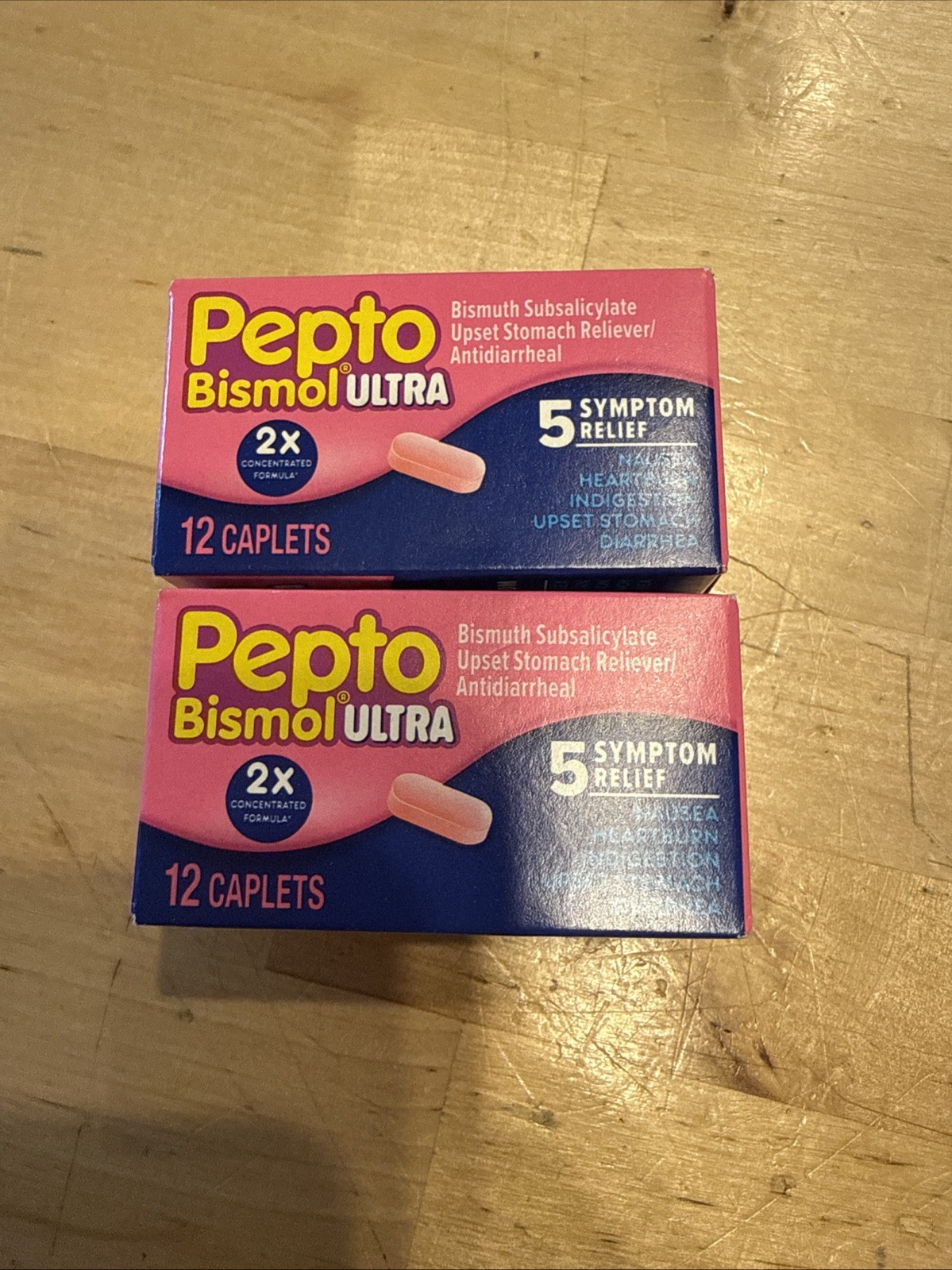 2 Pack Pepto Bismol Ultra 2x 5 Symptom Relief Caplets 12 Count Ea. Exp 12/2027