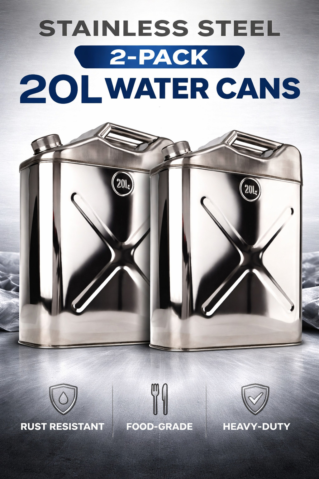 2 Pack Swiss Link 6002 Stainless Steel Water Can 20L 5 Gallon Military