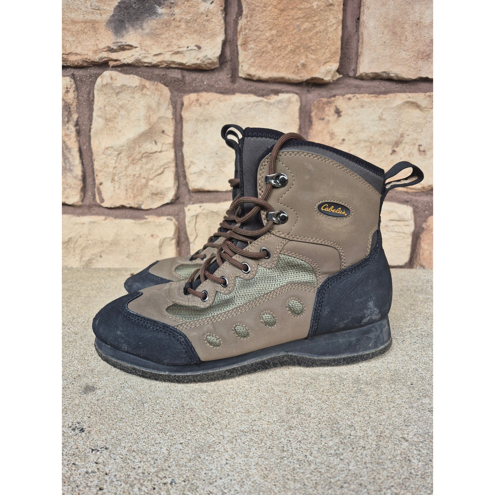 Cabela's Wading Boots Mens 8 FELT Sole Fly Fishing Hiking Lace Up Brown