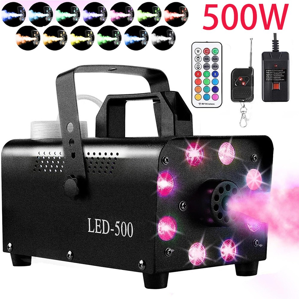 500W Smoke Machine Fog Machine 13 Colorful LED Lights Effect 2000CFM Fog +Remote