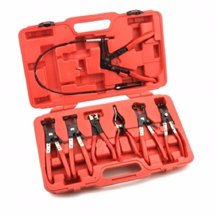 7pc Hose Clamp Pliers Set Assortment Flexible Swivel Jaw Ring Flat Mechanics