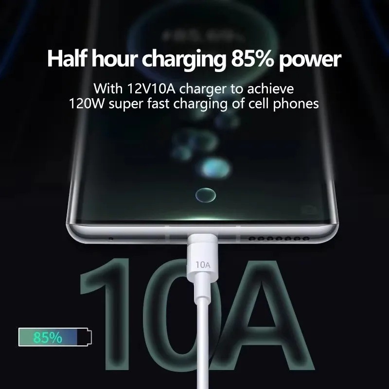 120W USB to USB C Fast Charging Cable 10A Data Sync Cord 1M for Android