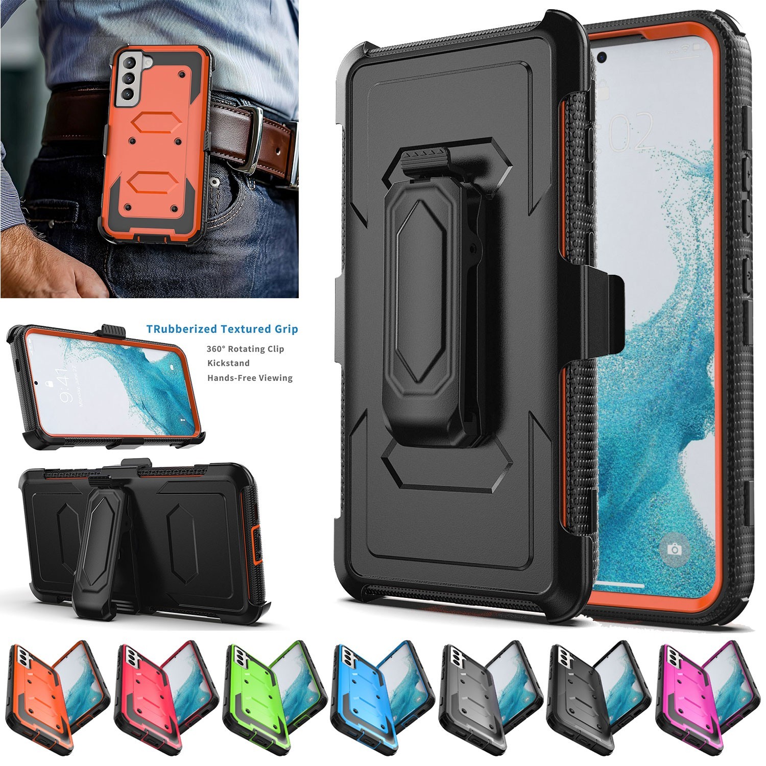 For Samsung S22 Ultra S22+ S22 5G Phone Case Rugged Rubber Cover / Rotating Clip