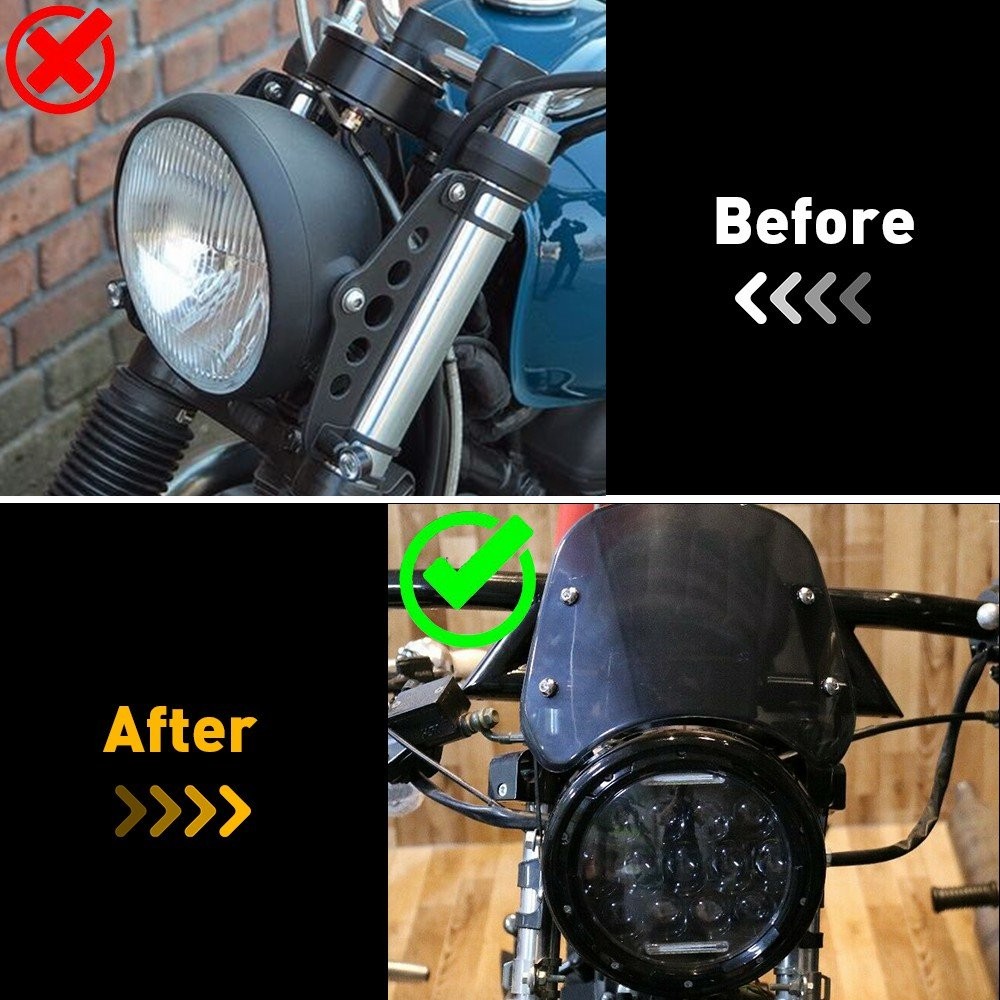 Motorcycle Windscreen Headlight Windshield For Round Universal 5-7'' Headlight