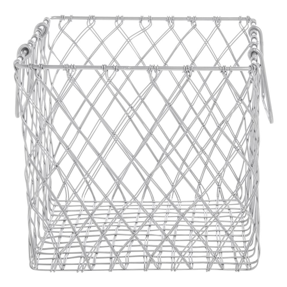 HUBERT® Square Urban Link Matte Silver Steel Wire Basket with Handles - 10 5/8"L