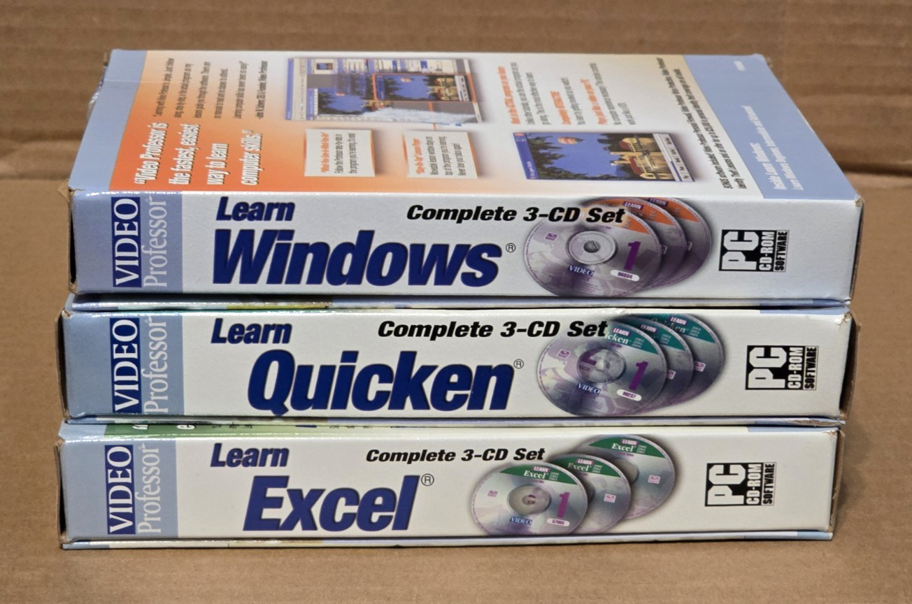 (Lot of 3) Video Professor Learn Windows, Learn Excel, Learn Quicken 3-CD Set PC