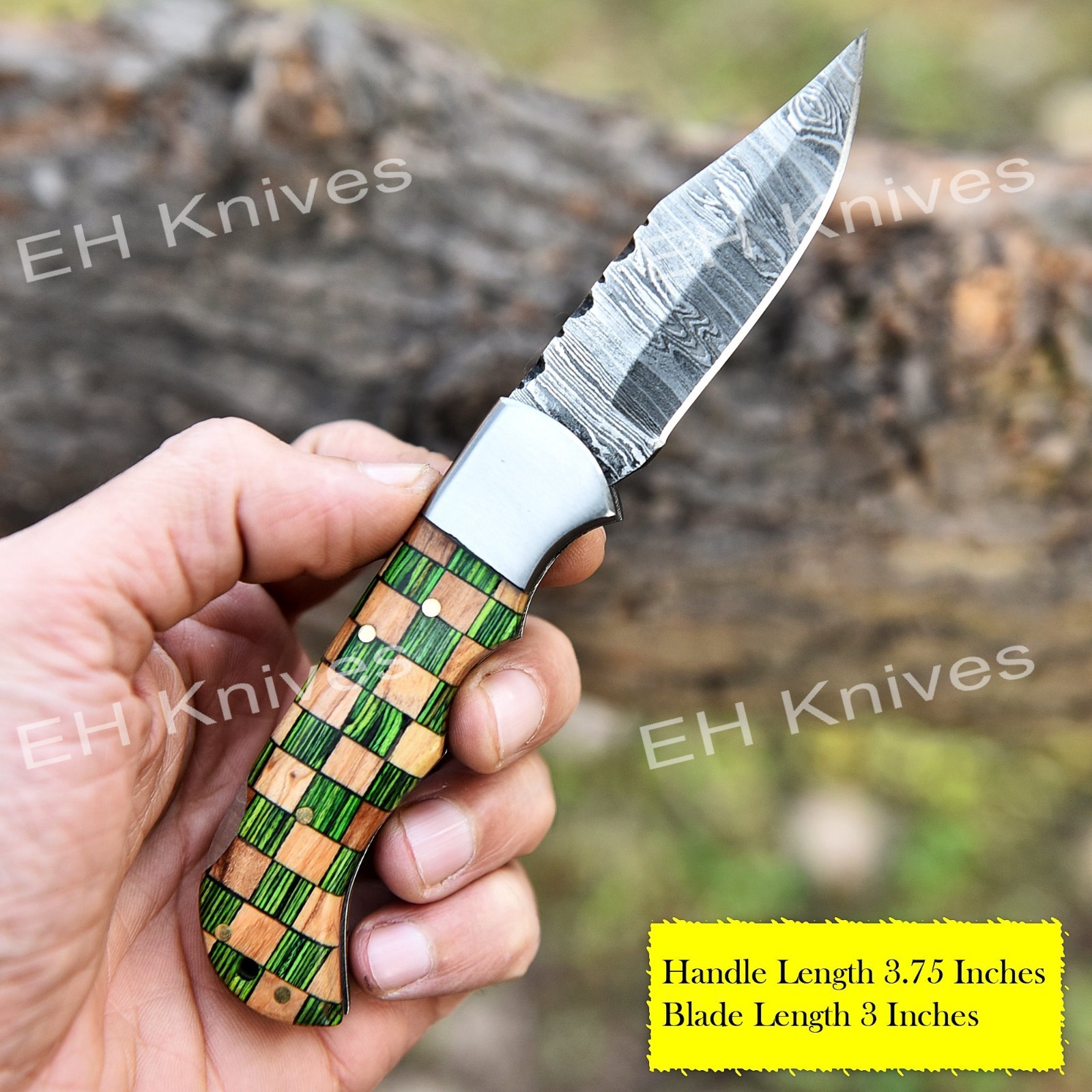 7'' Handmade Damascus Steel Camping EDC Modern Folding Knife with Sheath