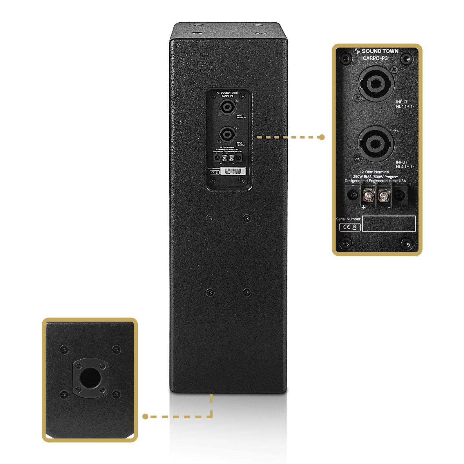 Sound Town Passive Wall-Mount Column Line Array Speaker 2x5" Black (CARPO-P3B)