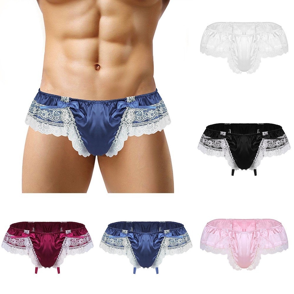 Mens Sissy Lace See-Through Panties Sexy Satin Thong Panties Underwear New